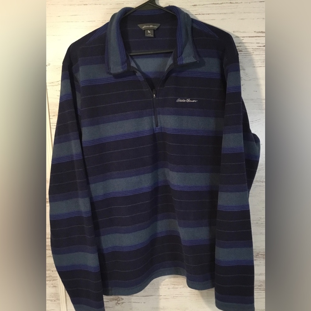 Eddie Bauer Blue & Navy Striped Quarter-Zip Sweater